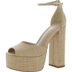Sam Edelman Tan Woven Platform Peep-Toe Ankle Strap Heels